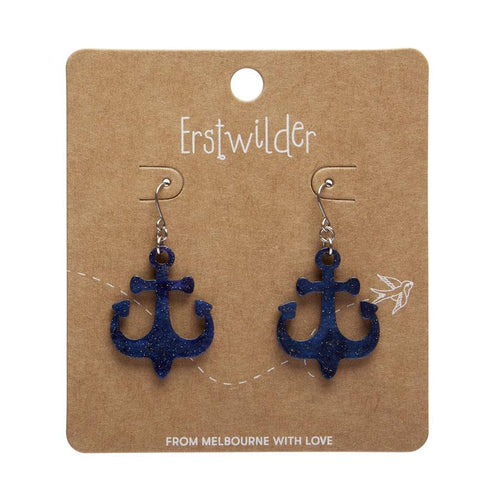 Erstwilder - Ship Anchor Drop Earrings - Navy