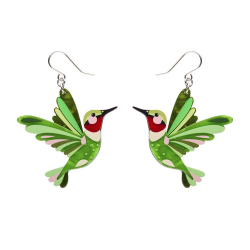 Erstwilder x Pete Cromer - The Riveting Ruby-Throated Hummingbird Drop Earrings