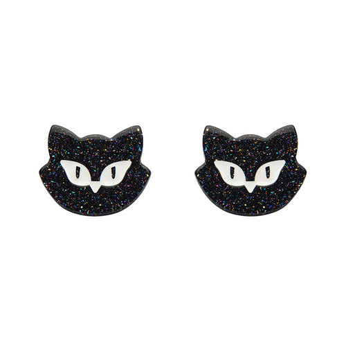 Erstwilder - Shadow the Cat Glitter Stud Earrings – Black