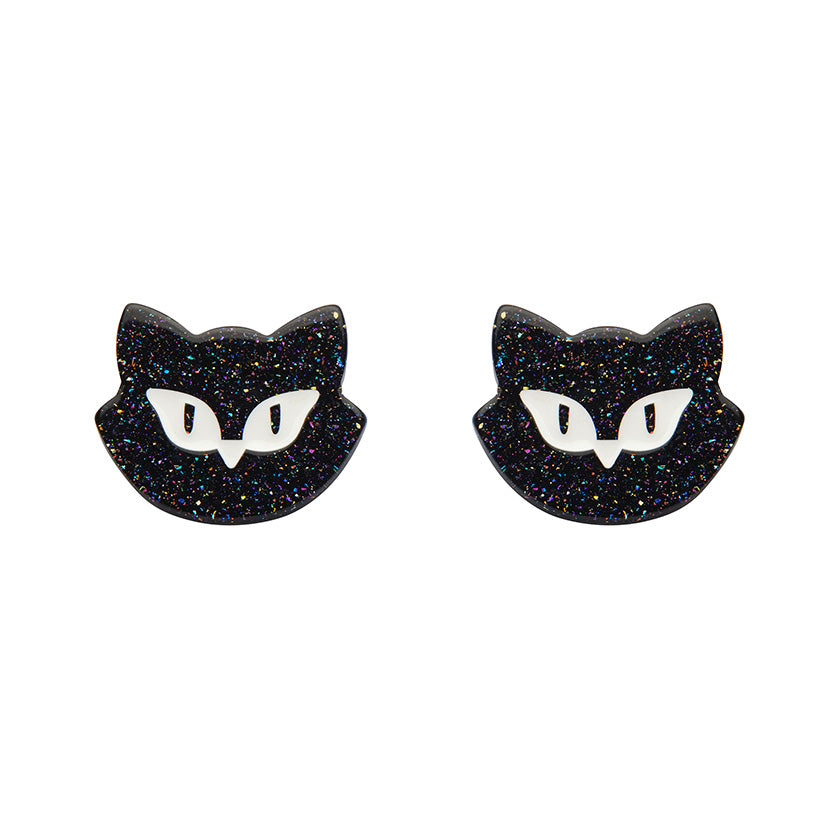 Erstwilder - Shadow the Cat Glitter Stud Earrings – Black