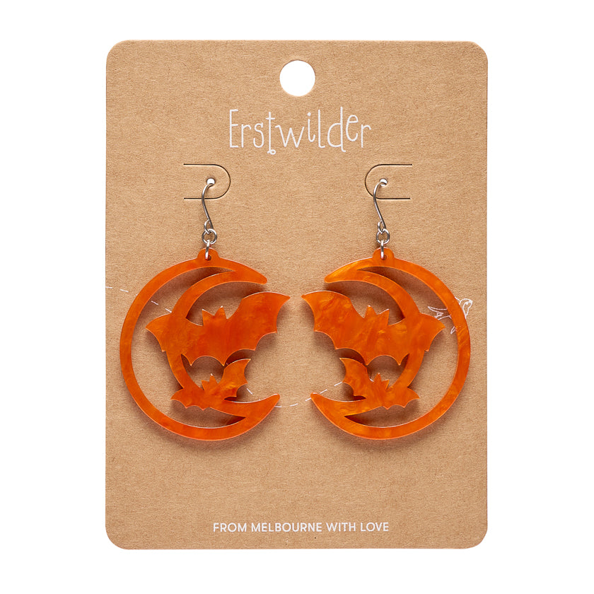 Erstwilder - Moon & Bats Drop Earrings - Orange