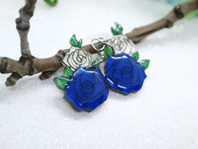 Vera Chan - Artist collaboration - Stained glass rose drop earrings (Blue)