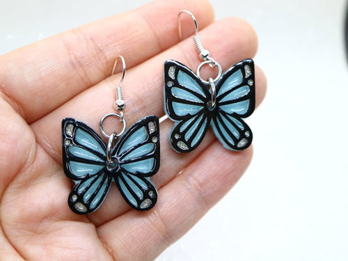 Vera Chan - Artist collaboration - Stained glass butterfly drop earrings (Blue)