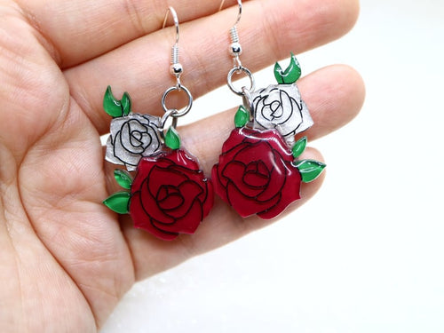 Vera Chan - Artist collaboration - Stained glass rose drop earrings (Red)