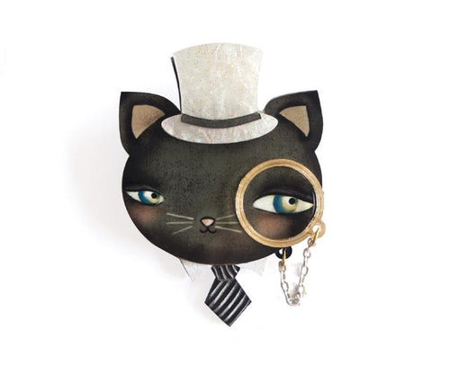 Laliblue - Cat with Monocle Brooch