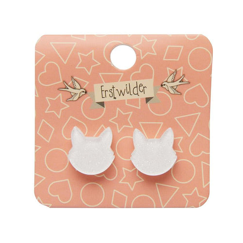 Erstwilder - Cat Head Glitter Resin Stud Earrings - White