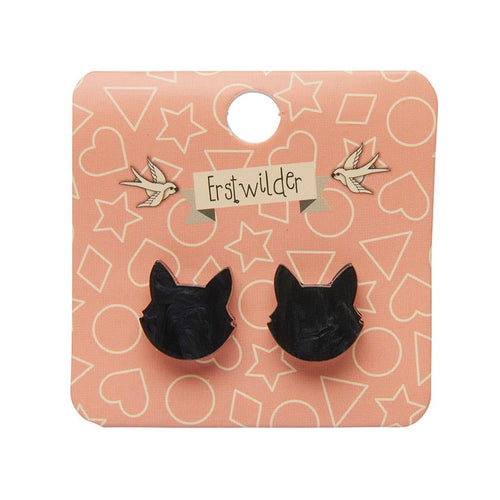 Erstwilder - Cat Head Ripple Resin Stud Earrings - Black