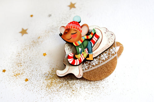 Laliblue - Little Mouse on Cappuccino Cream brooch