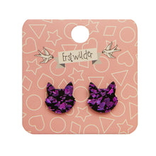Erstwilder - Cat Head Chunky Glitter Resin Stud Earrings - Purple