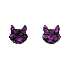 Erstwilder - Cat Head Chunky Glitter Resin Stud Earrings - Purple