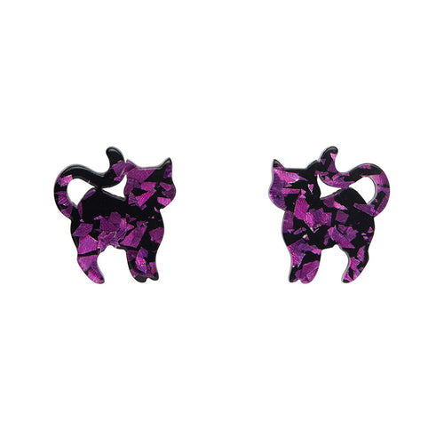 Erstwilder - Pussy Cat Chunky Glitter Resin Stud Earrings - Purple