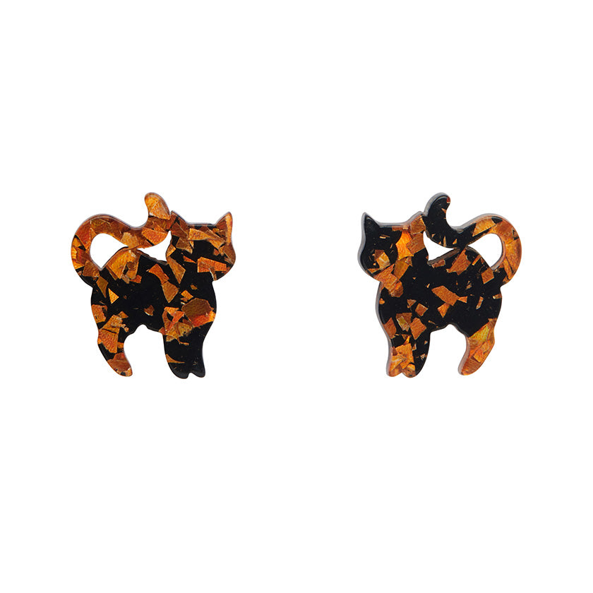 Erstwilder - Pussy Cat Chunky Glitter Resin Stud Earrings - Orange