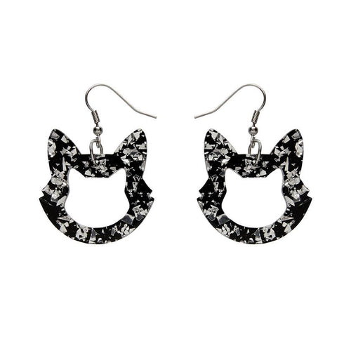 Erstwilder - Cat Head Chunky Glitter Resin Drop Earrings - Silver