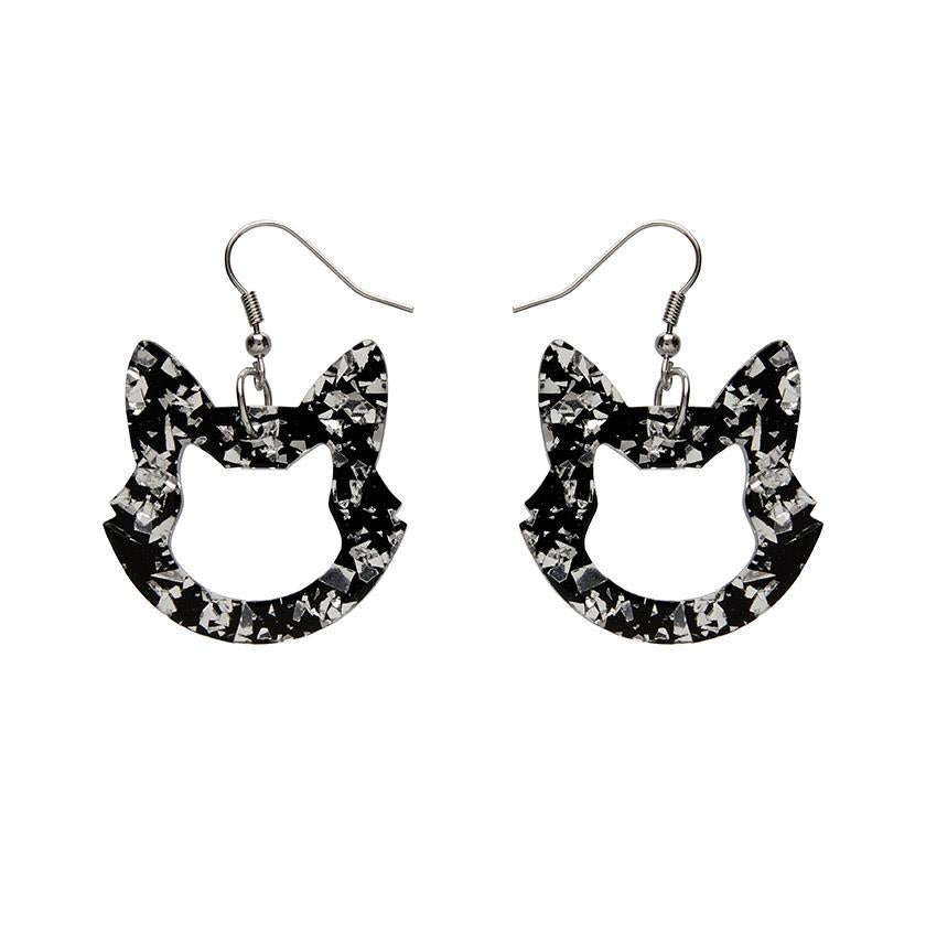 Erstwilder - Cat Head Chunky Glitter Resin Drop Earrings - Silver