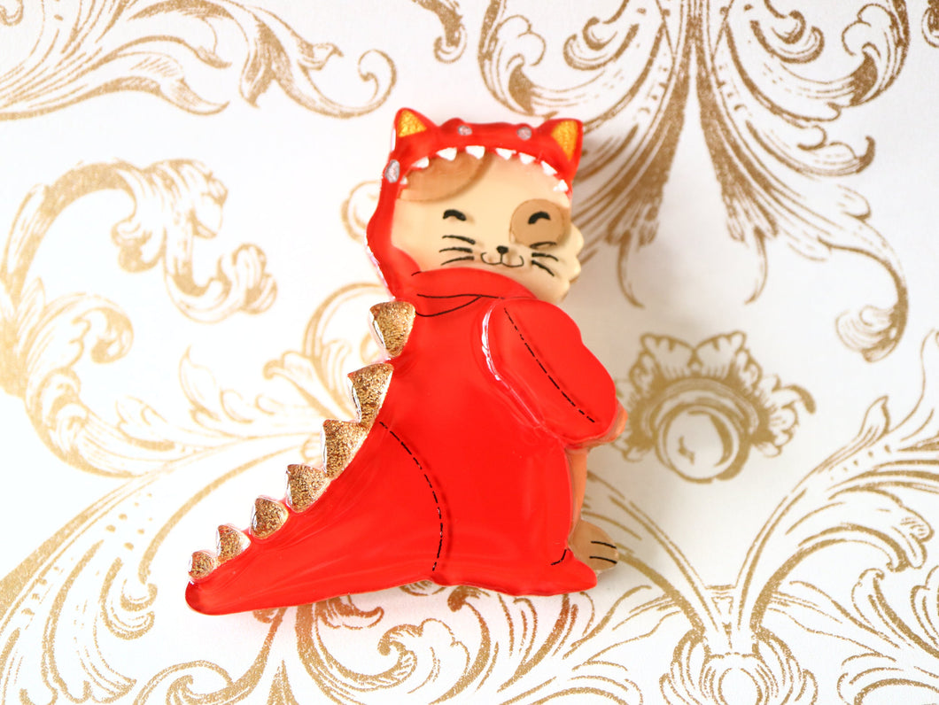 SECONDS -  Vera Chan - Dino Cat acrylic brooch (Christmas edition 2022)
