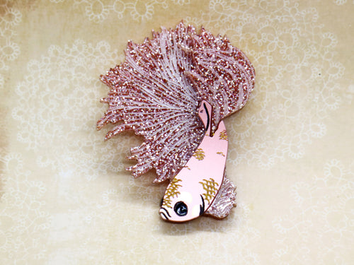 Kimchi and Coconut - Betta Fish Brooch (Rose gold glitter)