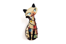Laliblue - Siamese Cat with Christmas Lights Brooch