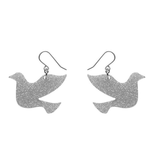 Erstwilder - Dove Glitter Resin Drop Earrings - Silver