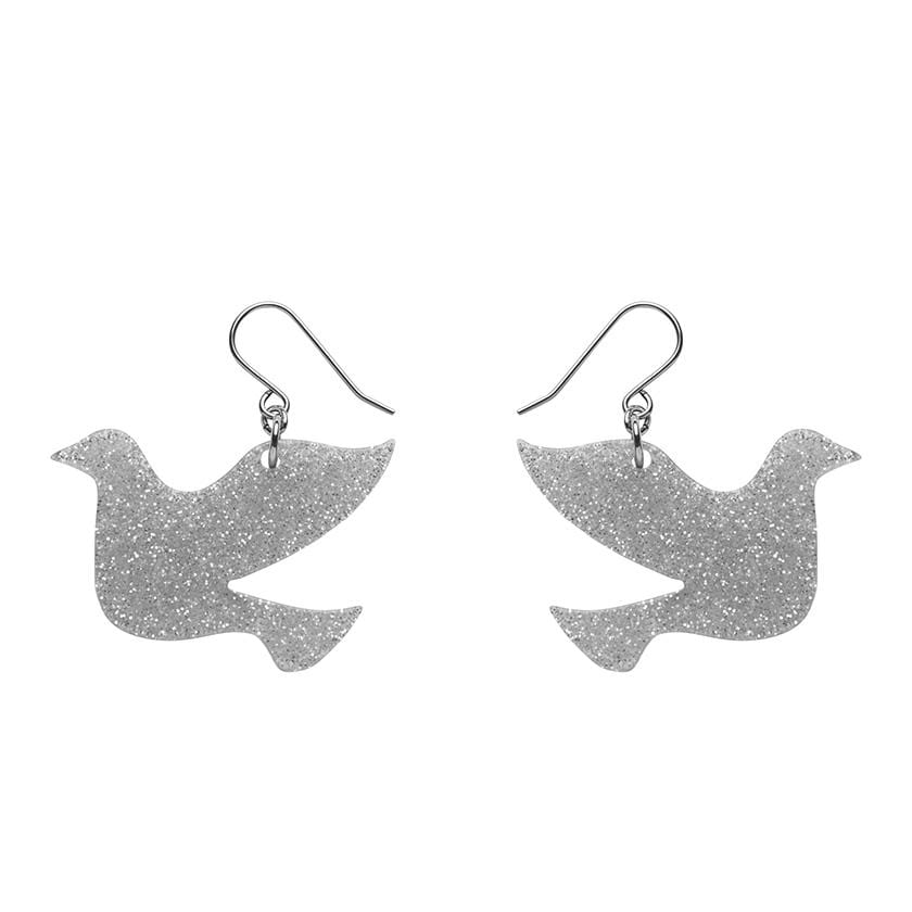 Erstwilder - Dove Glitter Resin Drop Earrings - Silver
